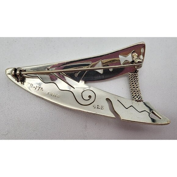 VTG Abstract Post Modern Tribal Triangle Petroglyph Sterling Silver Pin Mexico - Picture 8 of 11